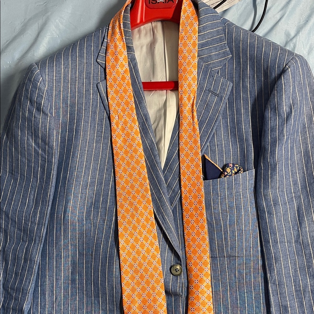 Bespoke Isaia Blue Pinstripe Sportcoat in 100% Lino